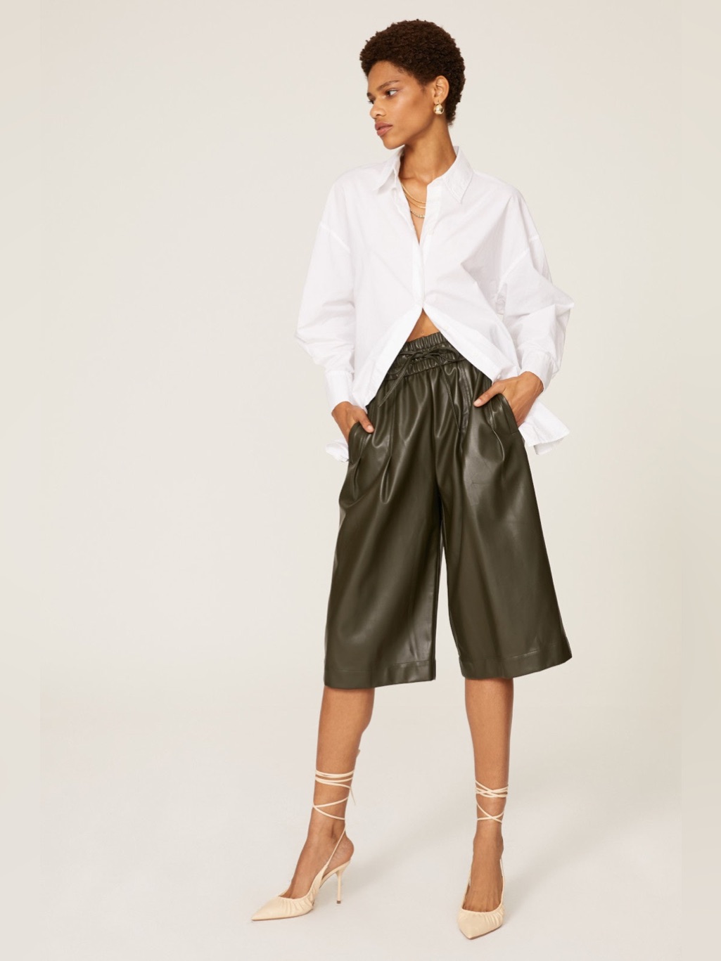 3.1 Phillip Lim Olive Green Drawstring Leather Pants